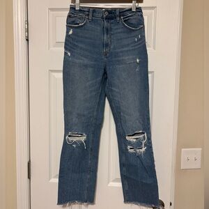 LONG Abercrombie & Fitch Distressed Straight Leg Jeans - Blue